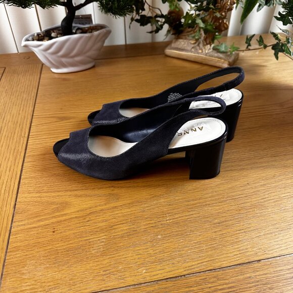 Anne Klein Size 10M Iflex Leather Upper Navy Peep Toe Slingback Heels - Picture 7 of 12